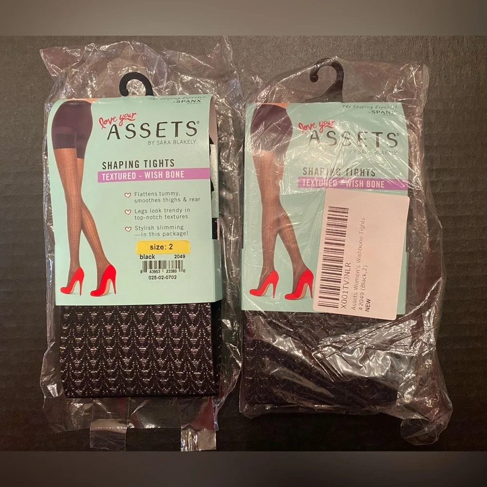 Assets by Sara Blakely 2 Pair Textured Wishbone Shaping‎ Tights Black Size 2